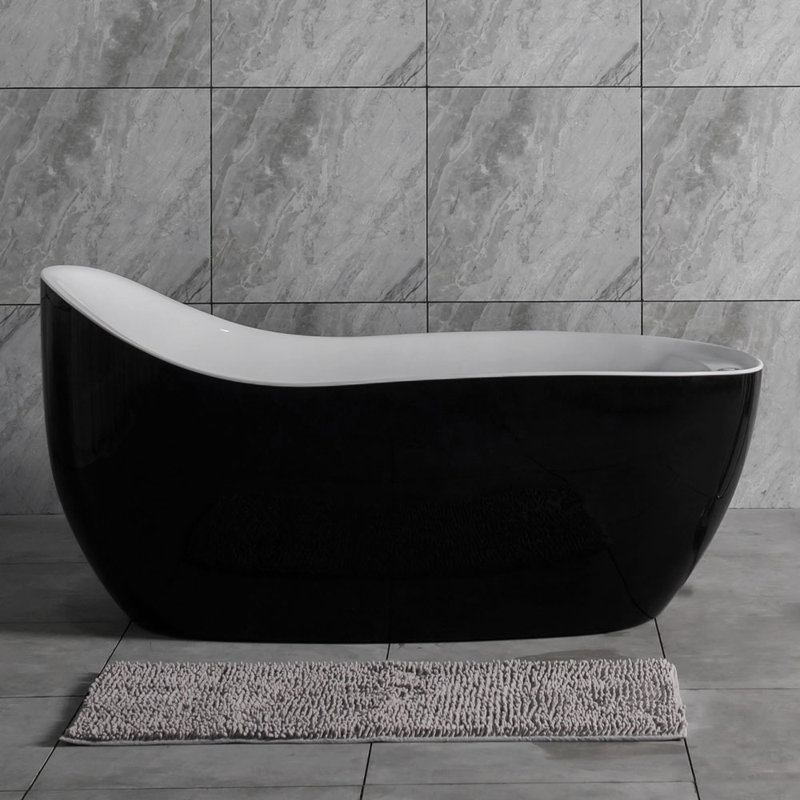 67" x 32" Air Bubble Freestanding Soaking Single Slipper Bathtub with Faucet, Black