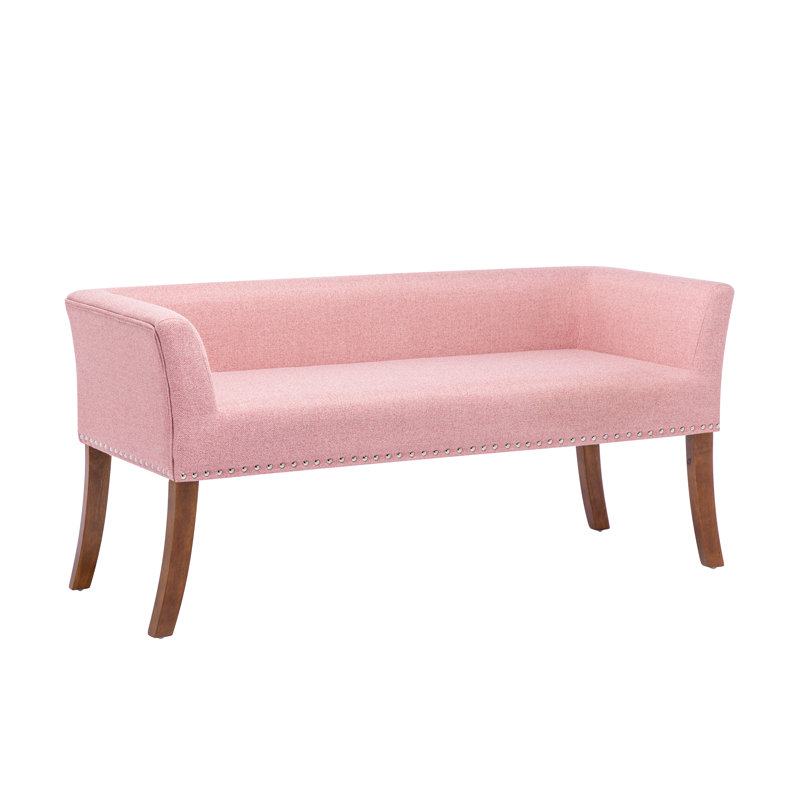 Sabrina Fabric Upholstered Bench with Rubberwood Legs, Pink