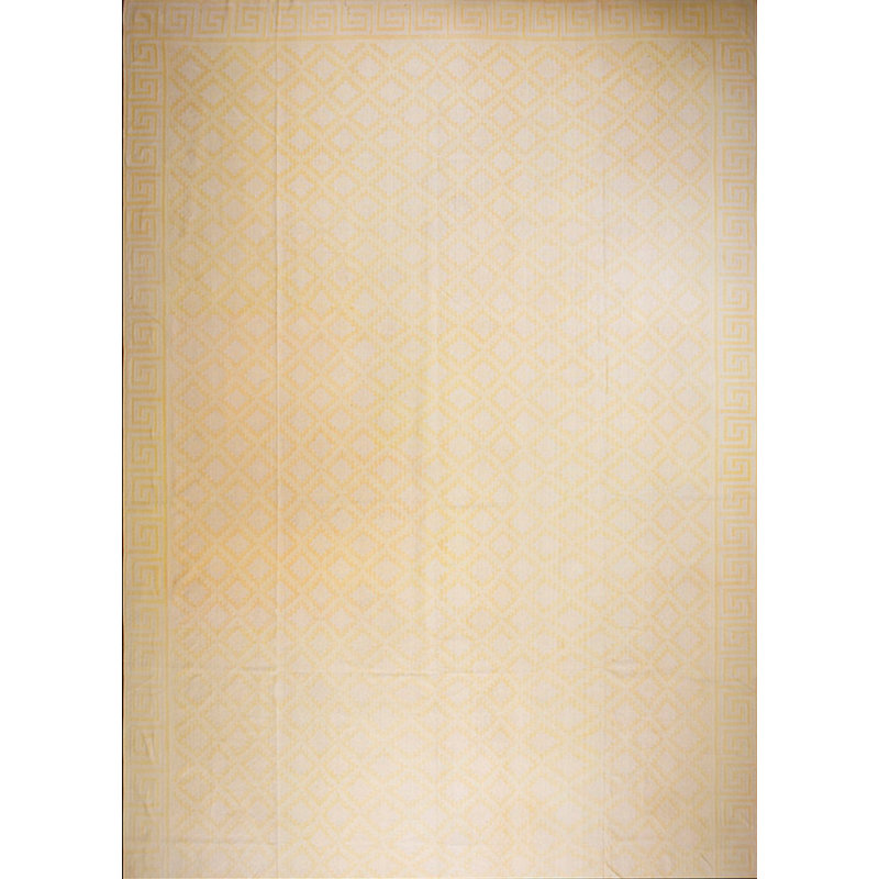 Light Yellow Gold Color Antique Indian Flatweave Geometric Oversized Cotton Dhurrie Rug