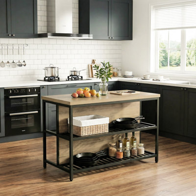55" W Kitchen Island with Two Storage Shelves and Large Worktop