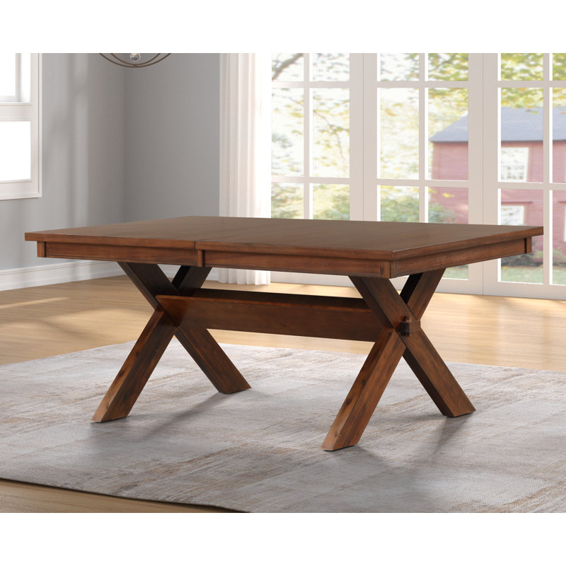 Veliz Wood Trestle Extendable Dining Table With Leaf, Dark Hazelnut, Dark Hazelnut