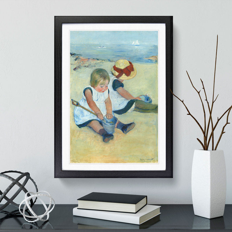 Children Playing on the Beach by Mary Cassatt - Picture Frame Painting, Black Framed, 36cm H x 27cm W x 2cm D