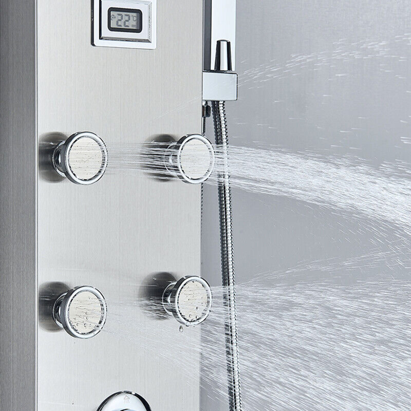 Brushed Nickel Thermostaic Shower Panel Tower Rain&Waterfall Massage System Jet Stainless Steel