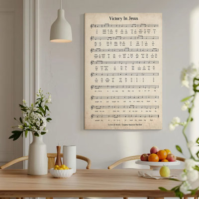 1Pc Framed Canvas Poster Print Victory In Jesus: Sheet music with lyrics, Vintage parchment art style. Wall Art Decor, Perfect for Room Decor Living Room Bedroom Office Kitchen Bathroom Home Decor, Ideal Home Wall Decoration Gift