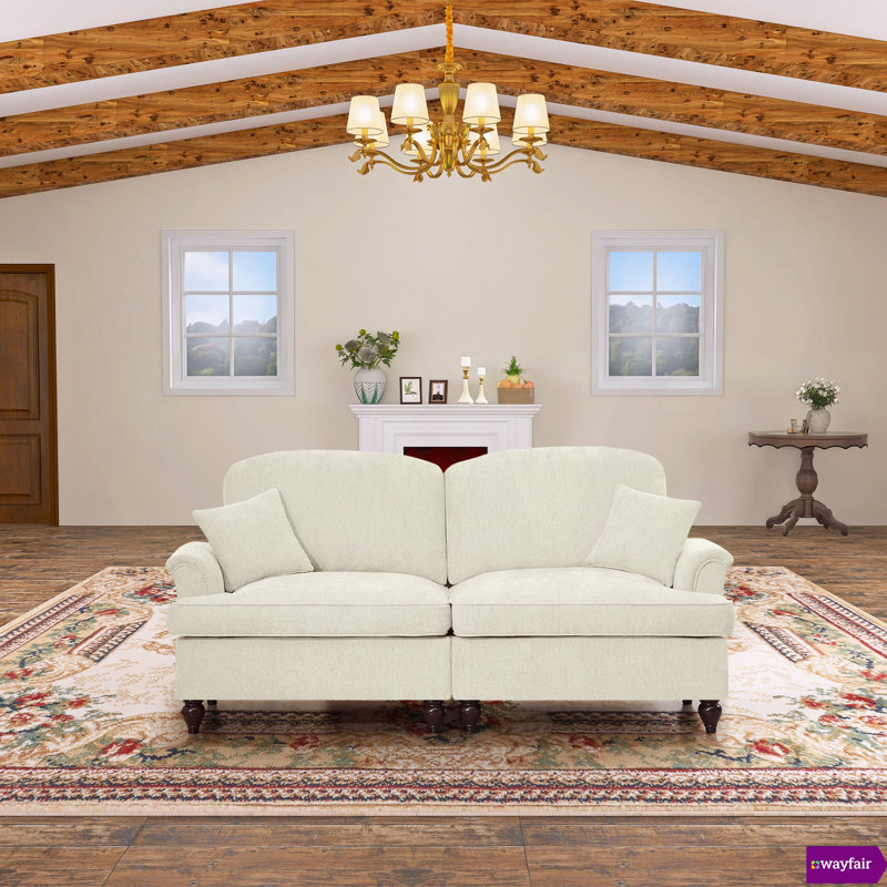 Louai 76.4"W Oversized Large Comfy Chenille Two Seater Sofa Couch with Removable Ruffles Pleats Skirts and Spindle Legs