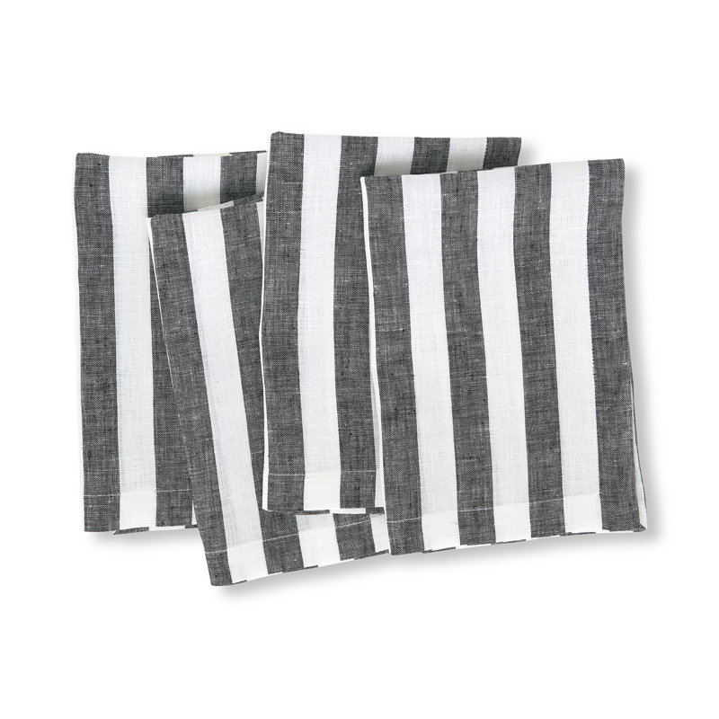 Sorrento Stripe - 100% Pure Linen Dinner Napkins, Black/White