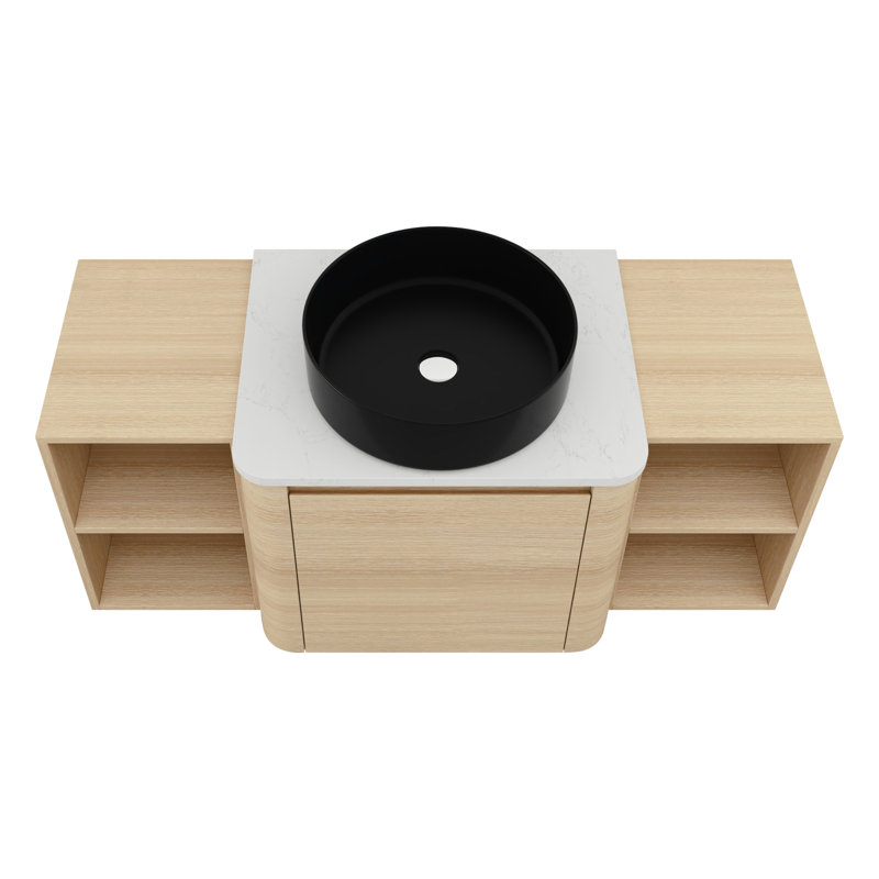 Meuble-lavabo mural 48 po avec lavabo en céramique, tablettes de rangement et porte à fermeture en douceur 48 po