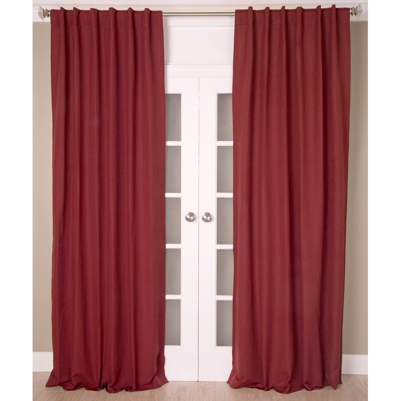 Umber Solid Linen Cotton Light Filtering Curtain Panel with Rod Pocket Back Tabs, Brick Red, 52" W x 108" L