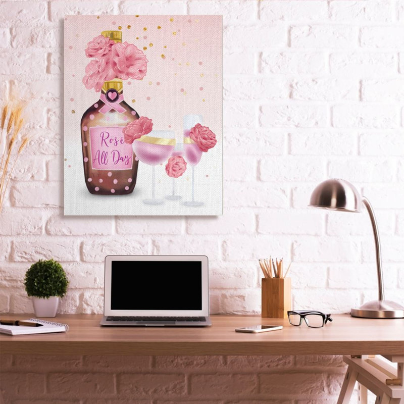 «Rose All Day» avec détails à pois roses par Ziwei Li - reproduction d'art, Toile tendue, H 48 po x l 36 po