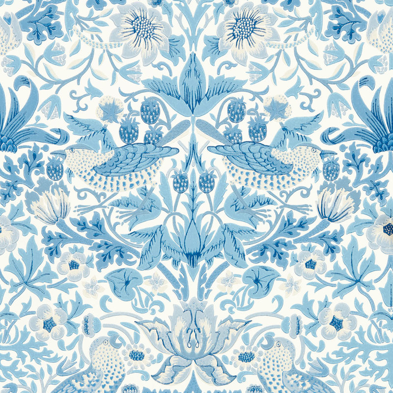 Simply Strawberry Thief 10.05m x 52cm Matte Wallpaper Roll, Blue