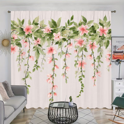 Rideau filtrant la lumière à 2 panneaux floraux roses