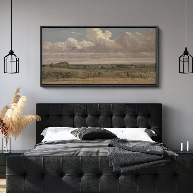 Paysage champêtre, horizon moderne, art moderne, H 30 po x l 60 po, Noir, noir, noir, noir