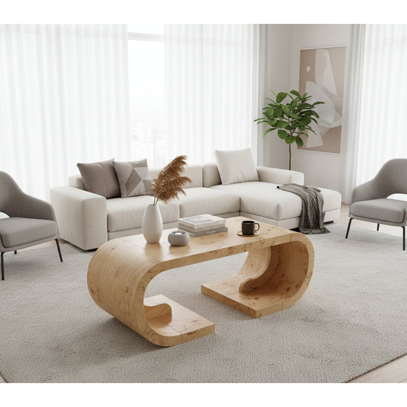 Table basse 47,24 "courbée avec base courbée, Brun jaune