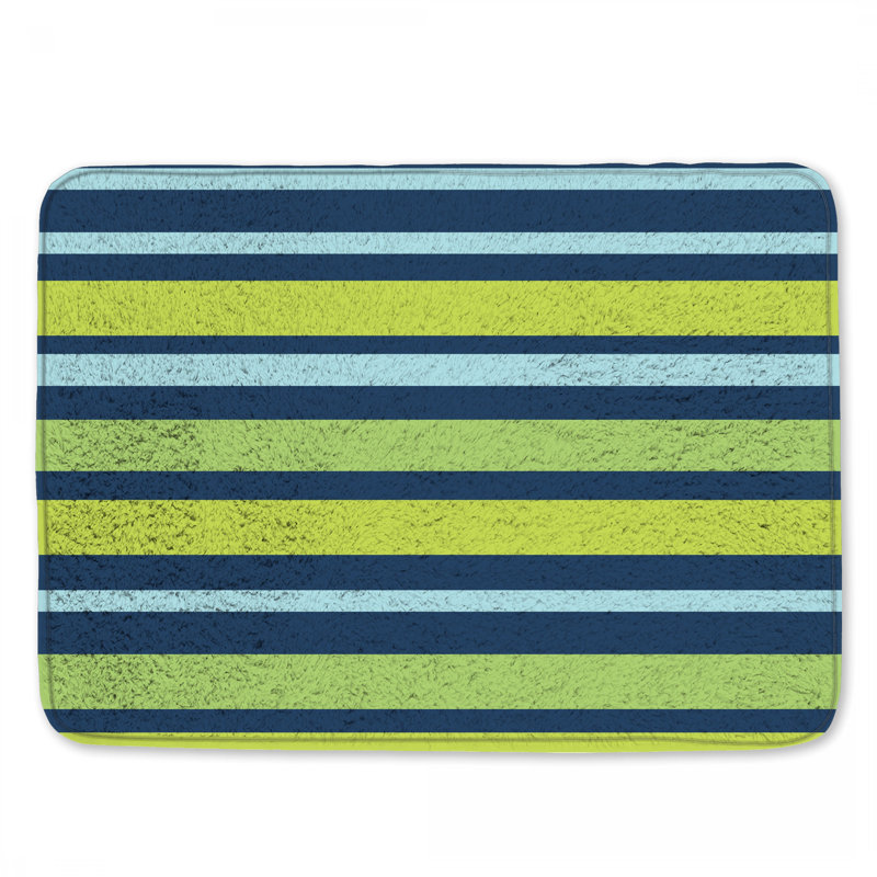 Tapis de bain à rayures bleues et vertes, L 34 po x L 21 po