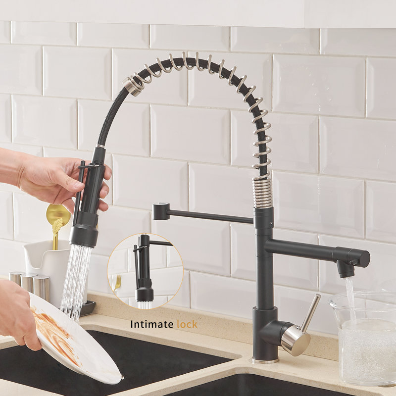 FLG Pull Down Kitchen Faucet, Black with Brushed Nickel
