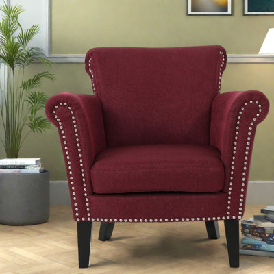 Fauteuils d'appoint modernes, tissu bourgogne, fauteuil club clouté pour la maison