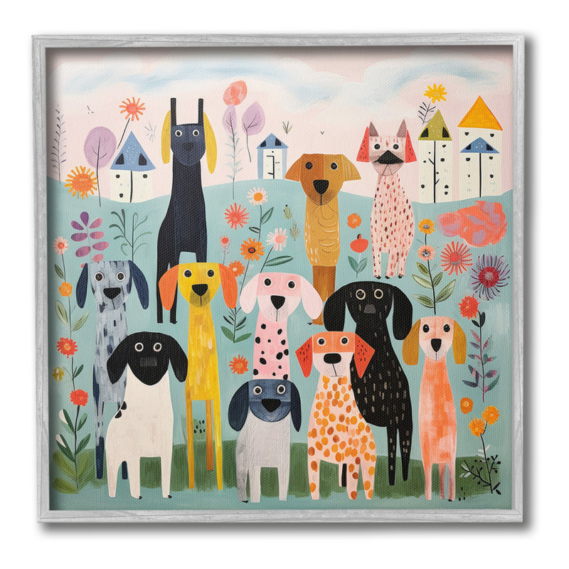 "Cadre à motif unique de chiens dans la cour" par Lazar Studio sur toile, Estampe numérique Farmhouse, H 12 po x l 12 po