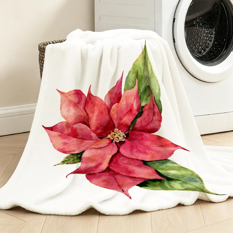 Jeté en flanelle transparente molletonné ultra doux, feuilles de fleurs et imprimé recto, Jeté 30 po x 40 po