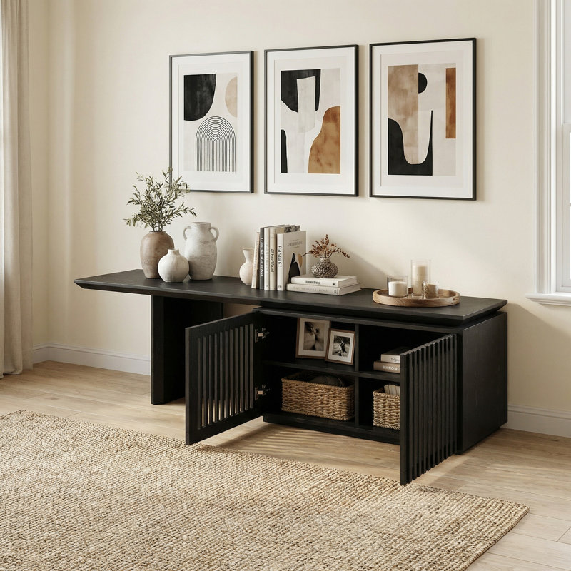 Extendable Tv Stand For 75" Tv, Entertainment Center With Storage, Modern Media Console For Living Room - Black  (60.6"-84.3" Extendable)