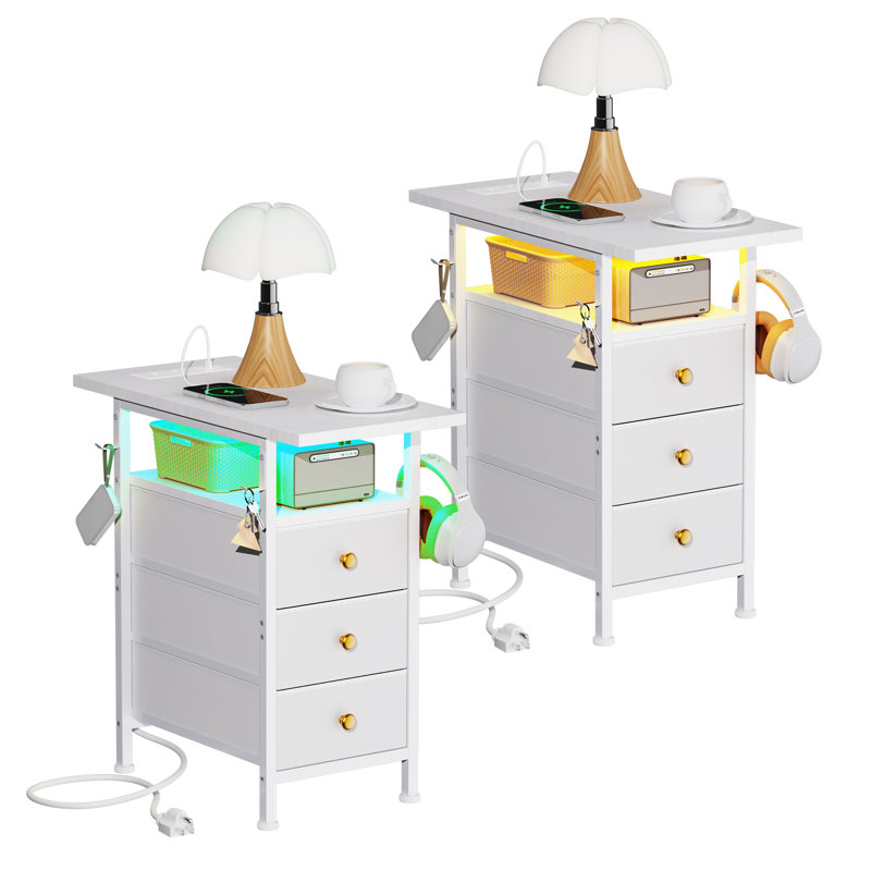 Ensemble de 2 commodes étroites avec station de charge Commode blanche à 3 tiroirs