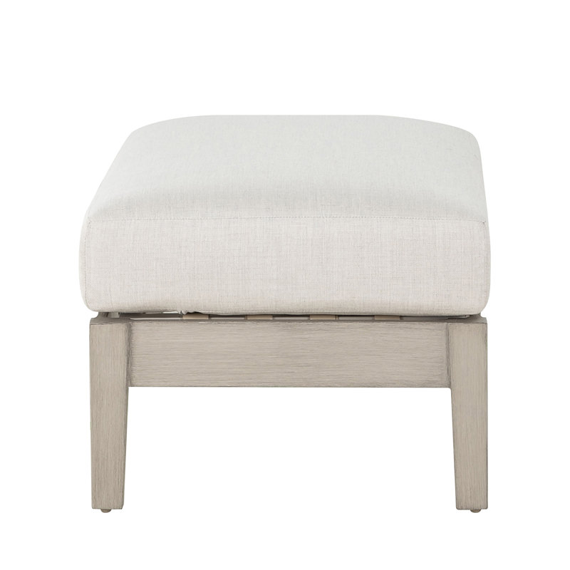 Kennebunkport Outdoor Ottoman with Cushion, Welt, Linen Forest, Oyster