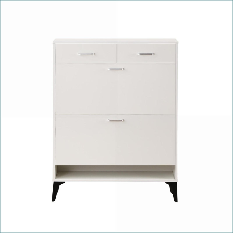 Shoe Cabinets, 31.5” Freestanding Organizer with Flip &amp; Fixed Drawers | Snow White | Minimalist