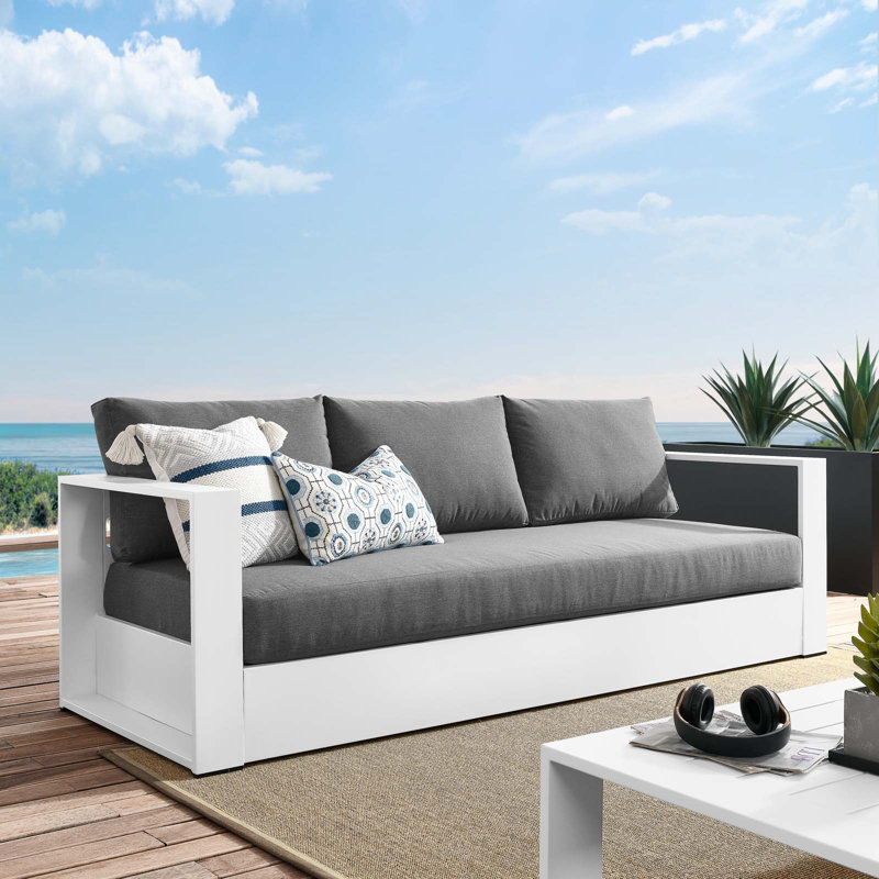  Tahoe Outdoor Patio Powder-Coated Aluminum Sofa, Gray, White