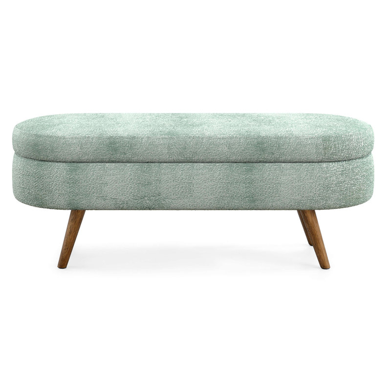 Ottoman Oval Storage Bench,Rubber Wood Legs, Cyan