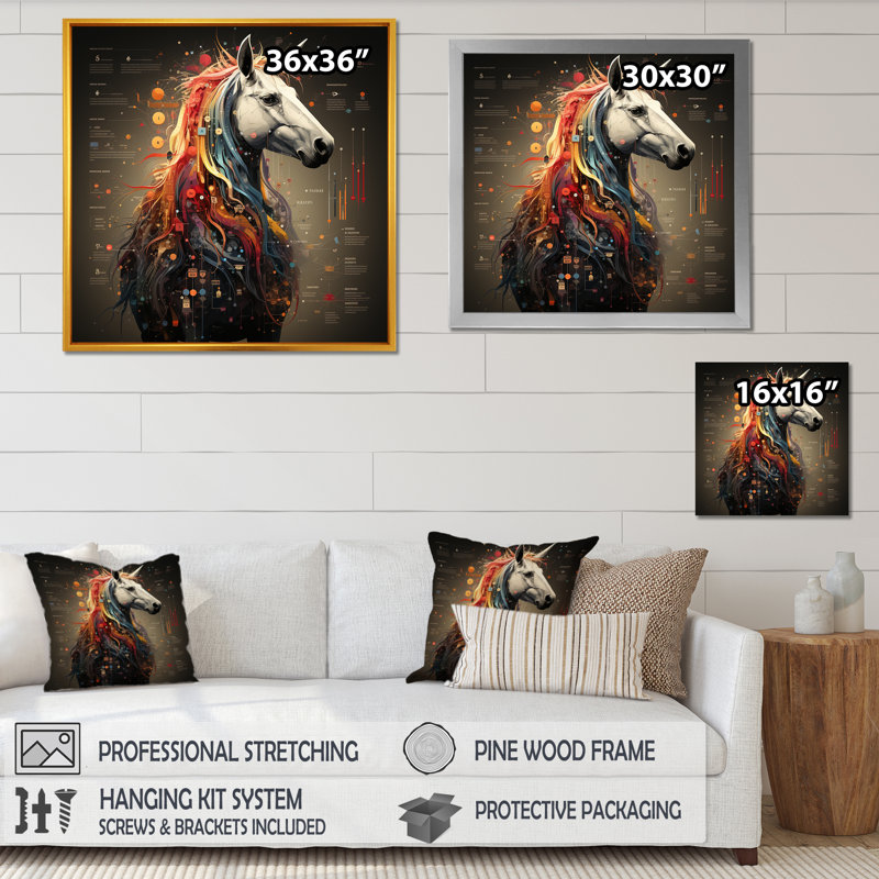 «Colorful Mythical Unicorns I» - art mural licornes, H 30 po x l 30 po x P 1,5 po, Toile tendue