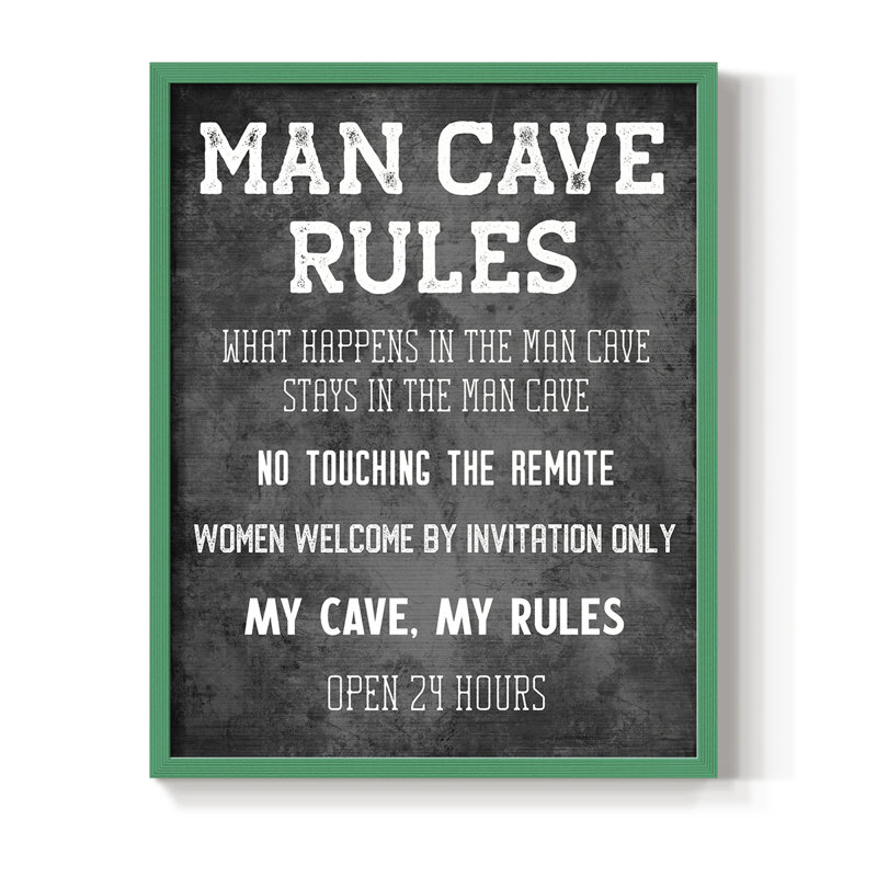 «Man Cave Rules», reproduction encadrée - bois massif, Vert, H 30 po x l 24 po
