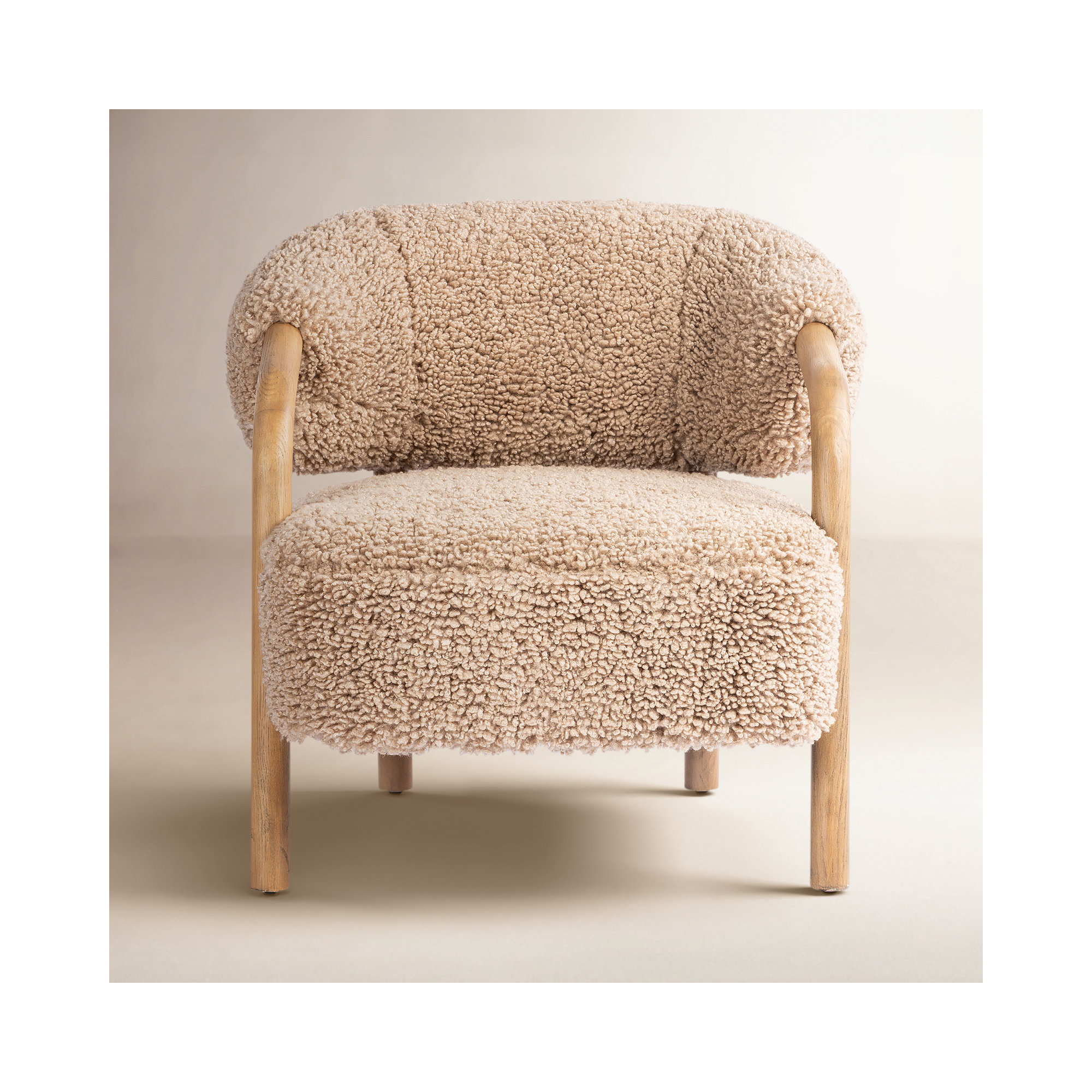 Citrine Shearling Upholstered Armchair, Andes Toast Faux Shearling, Almond Oak