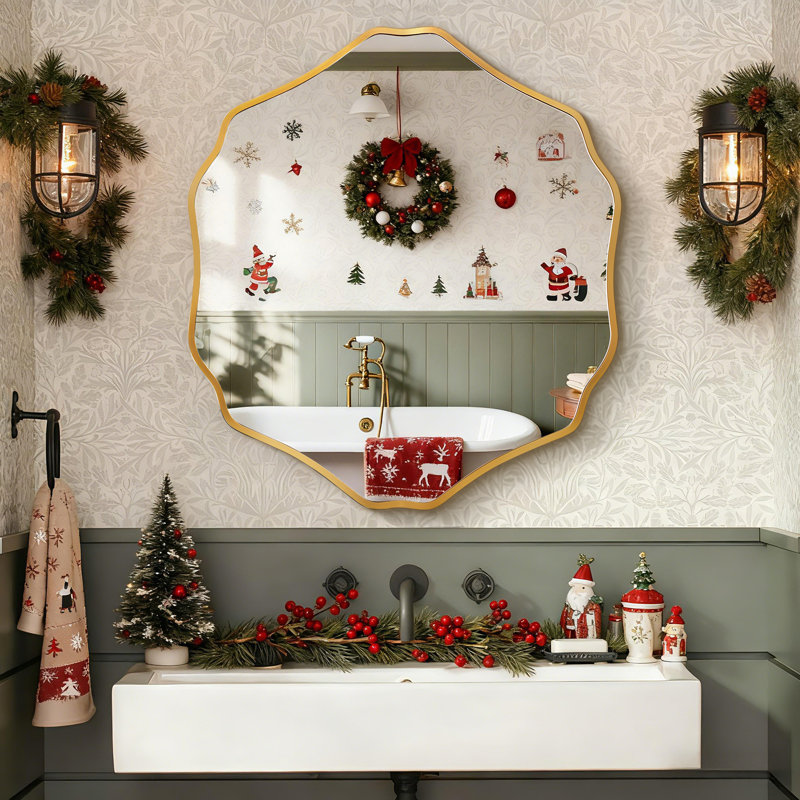 Irregular Shaped Metal Wall Mirror Asymmetrical Mirror, 35.4'' x 31.5'', Gold