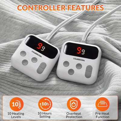 Protège-matelas électrique doux et respirant avec 10 réglages de chaleur et 10 heures d'arrêt automatique
