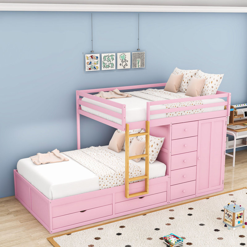 Lit superposé avec tiroirs et garde-robe, Rose Sakura