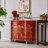 Red Hand-Painted Accent and Buffet Cabinet