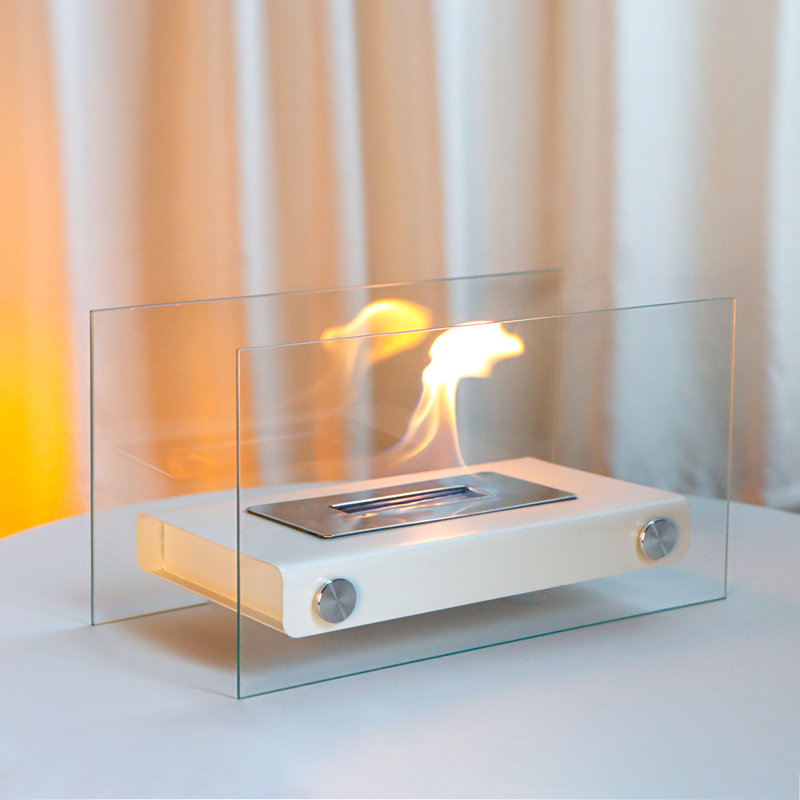 Metal Bio-Ethanol Outdoor Tabletop Fireplace with Flame Guard, White