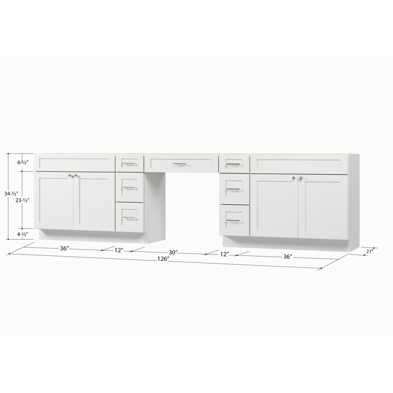 126'' Double Bathroom Vanity Base Only, White