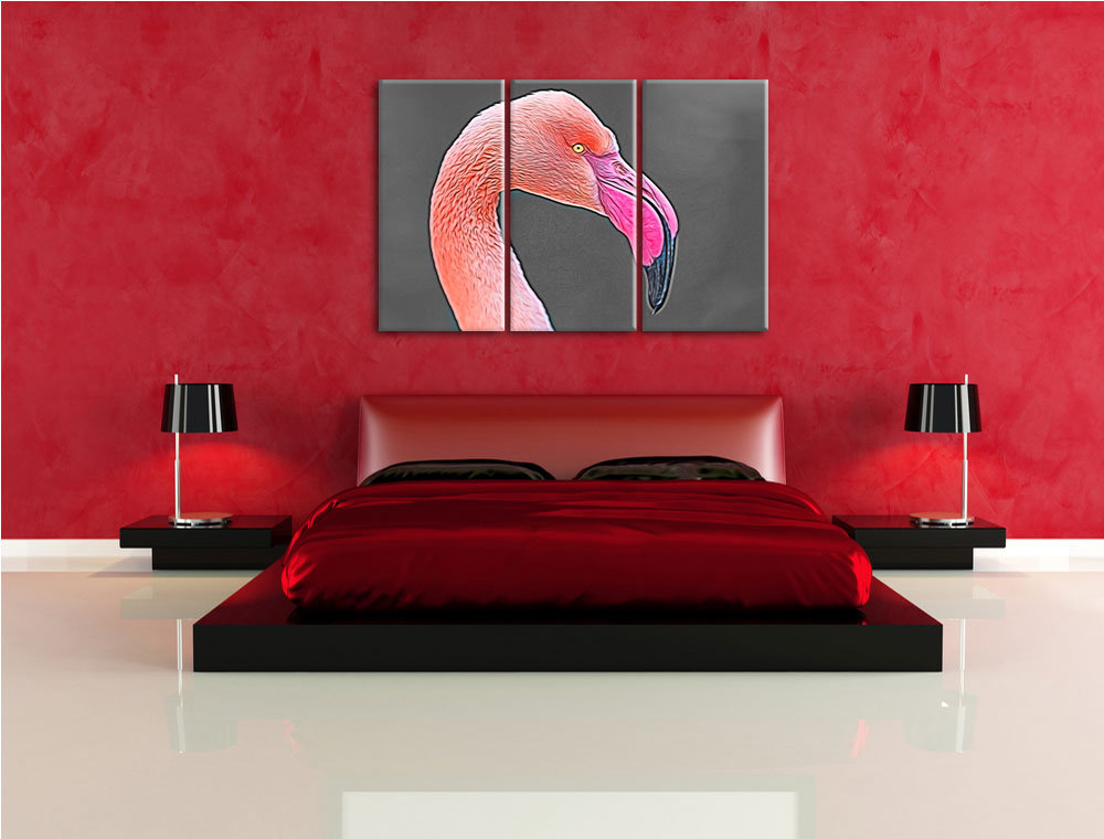 3-tlg. Leinwandbilder-Set Wunderschöner Flamingo im Seitenprofil, Grafikdruck