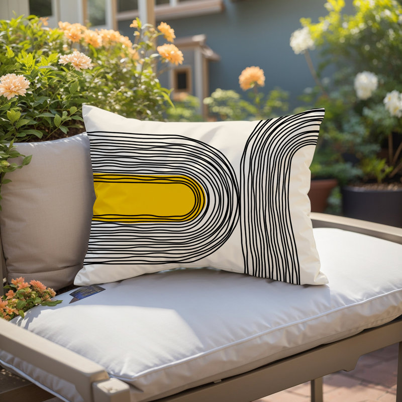 Coussin décoratif réversible intérieur / extérieur Cassie, Jaune, H 18 po x l 25 po