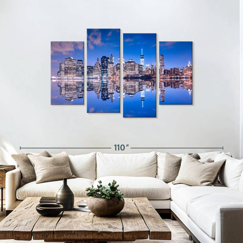 Manhattan night skyline Sireci, H 48 po x l 75 po