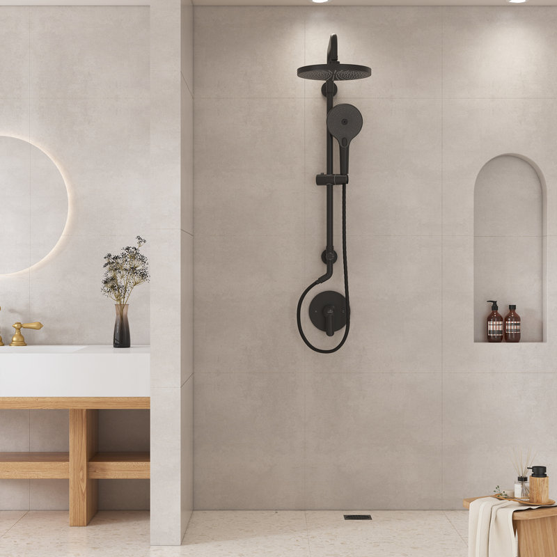 10-Inch Black Round Handheld Rain Shower System with Adjustable Height
