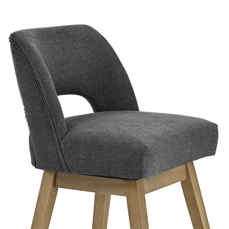 Tabourets de bar pivotants à 360 ° Bisto avec structure en bois massif, Polyester gris foncé, Finition en chêne clair