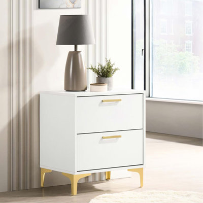 Chambre à coucher 2 Table de chevet en blanc et or - Rangement spacieux, conception, joints intégrés pour utilisation 2 tiroirs, apparence