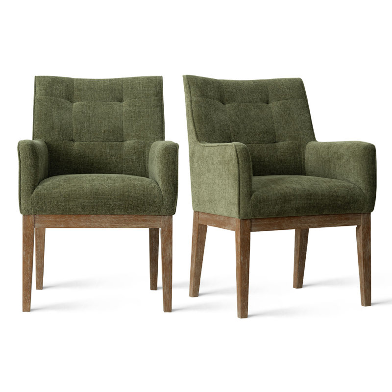 Fauteuil rembourré en bois de tweed rembourré, Vert