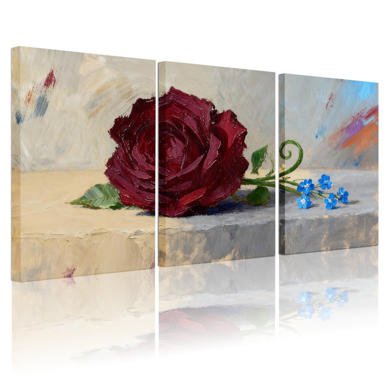 «Rose Rose And Forget Me Nots», ensemble de 3 reproductions d'art sur toile, H 18 po x l 36 po