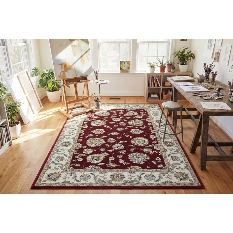 Tapis rouge/ivoire oriental Attell, Rectangle 7 pi 10 po x 11 pi 2 po