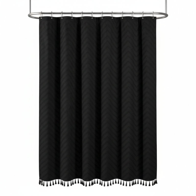 Rideau de douche Boho Farmhouse, Chevron noir