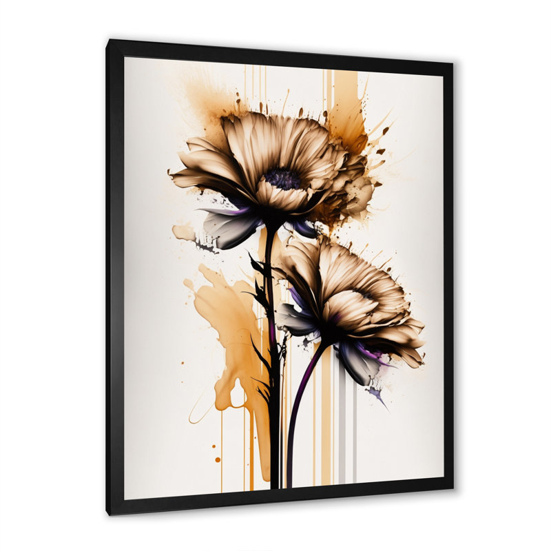 Gerbera orange sur fond abstrait I - Peinture sur toile, Cadre photo noir, H 20 po x l 12 po x P 1 po