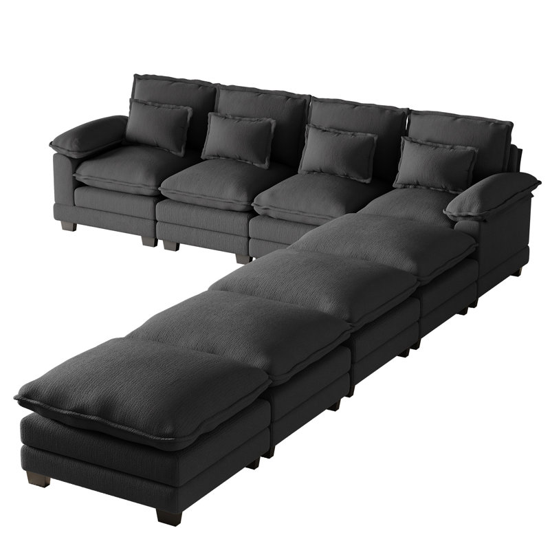 Canapé modulaire en chenille de 116 po en forme de U avec quatre repose-pieds, Grey Chenille