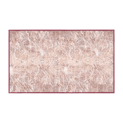 Tapis rose en chenille / polyester tissé à la main à motif floral Sneza